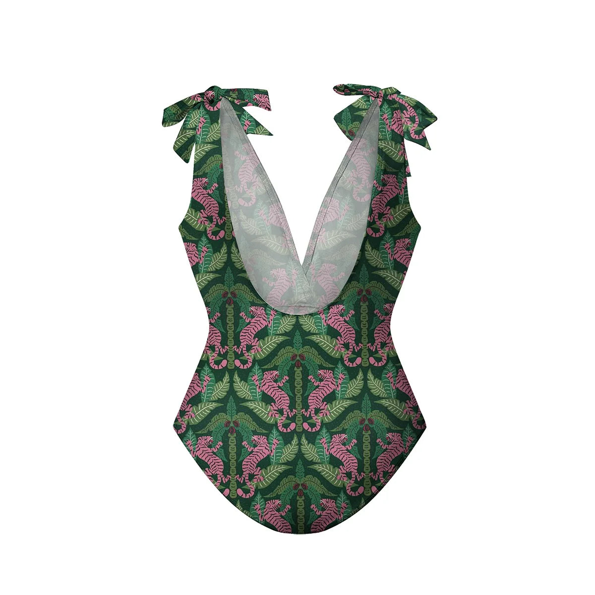 Dark Green Jungle Tiger Leaf Print One-Piece Swimsuit&Pants