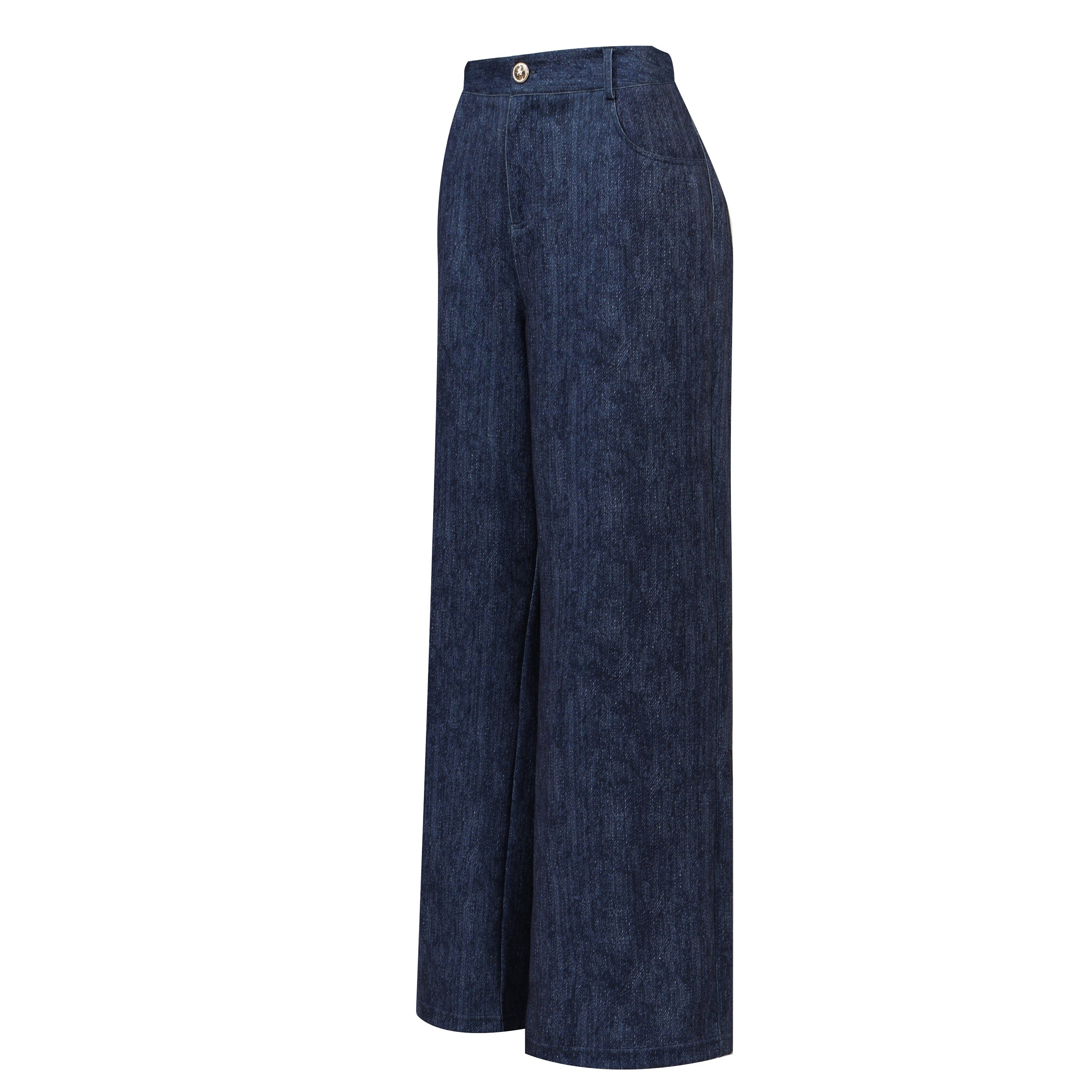 Dark Blue High-Waisted Light Wash Wide-Leg Denim Pants