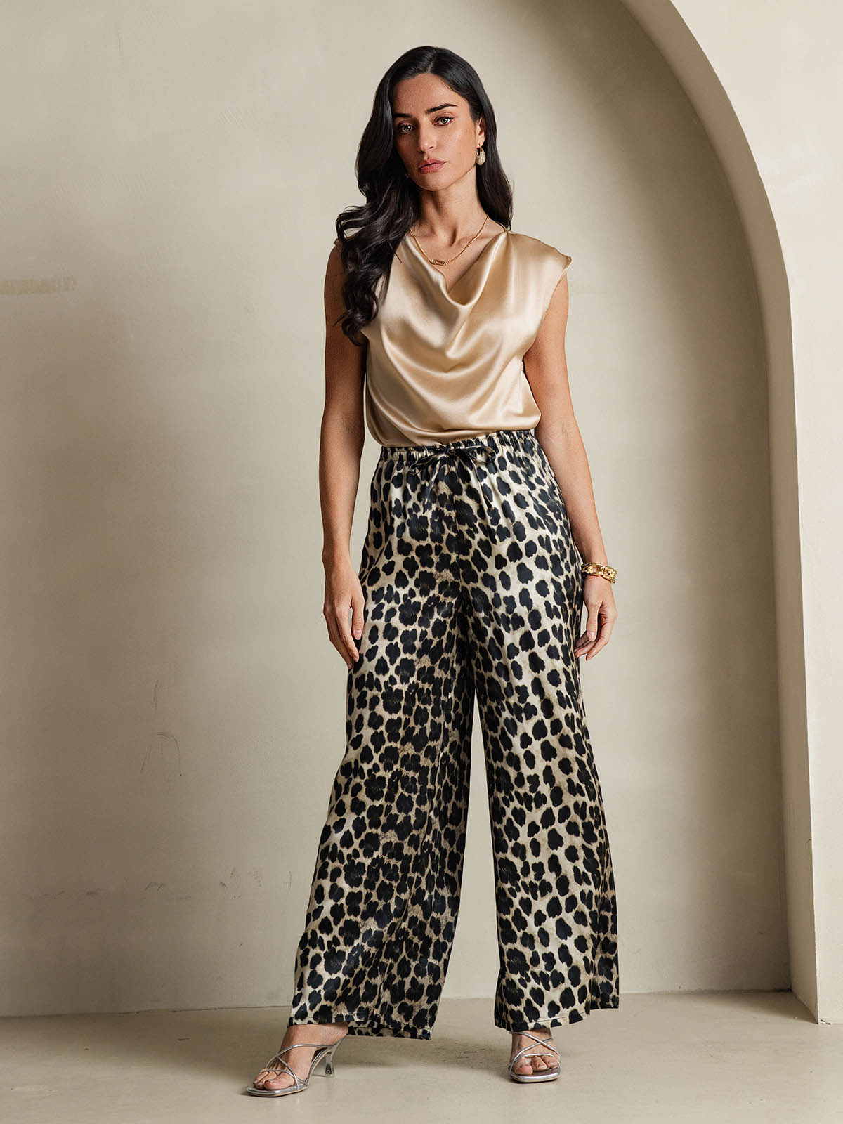 19Momme Silk Cowl Neck Cap Sleeve Blouse