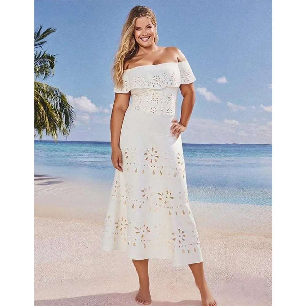 White Off Shoulder Swimsuit Flounce Ruffled One-Piece Swimsuit&Skirt