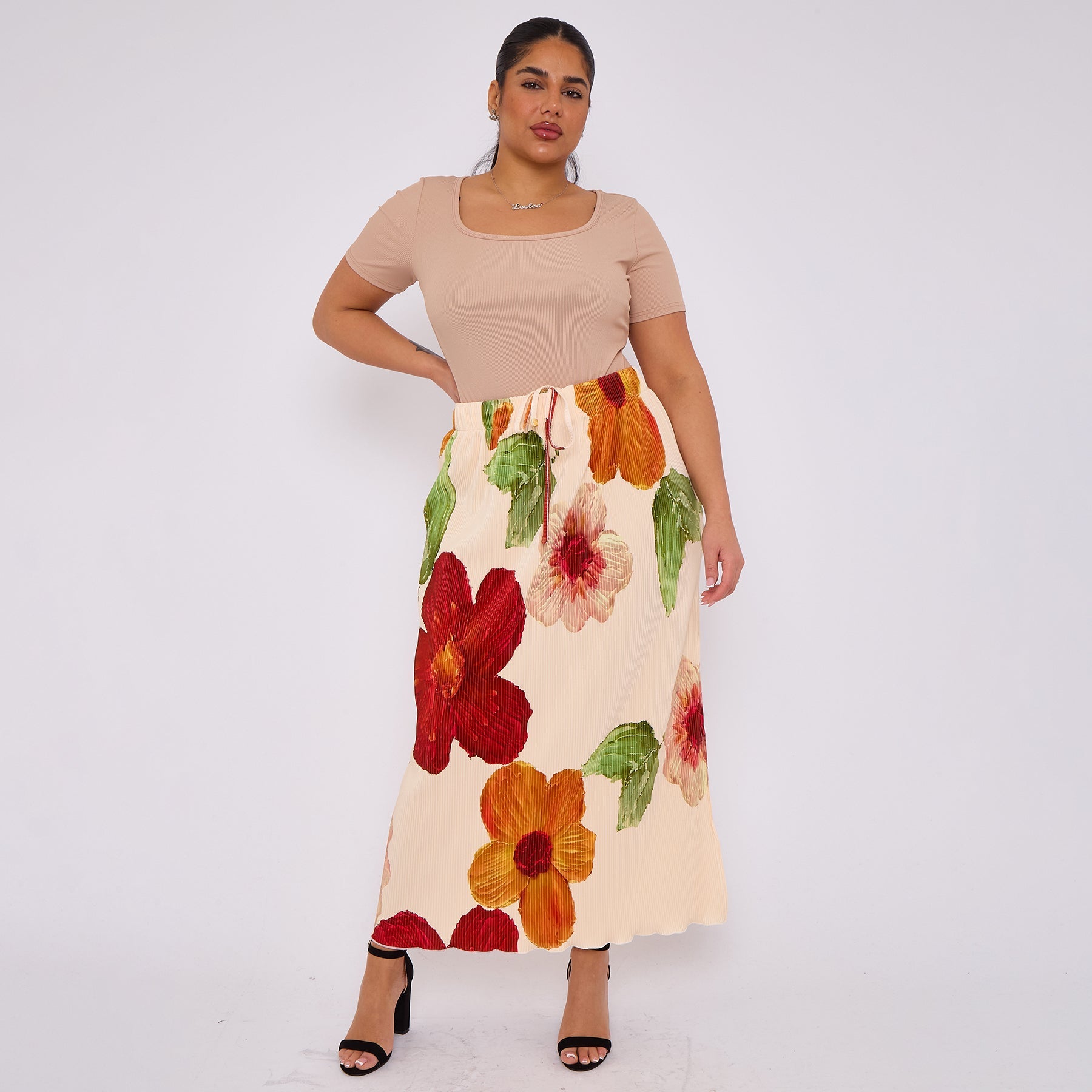 Abstract Floral Pleated Skirt
