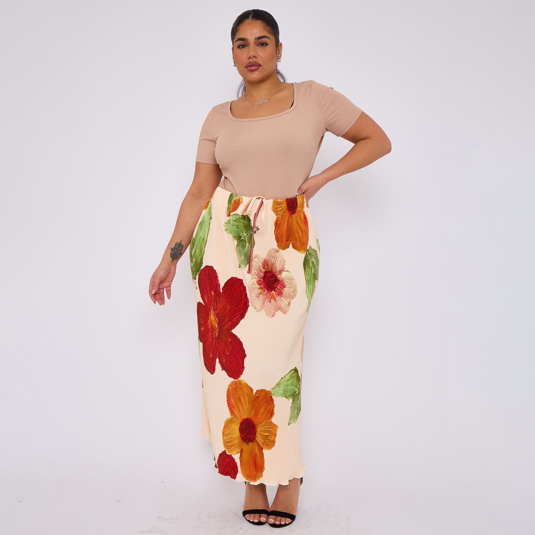 Abstract Floral Pleated Skirt