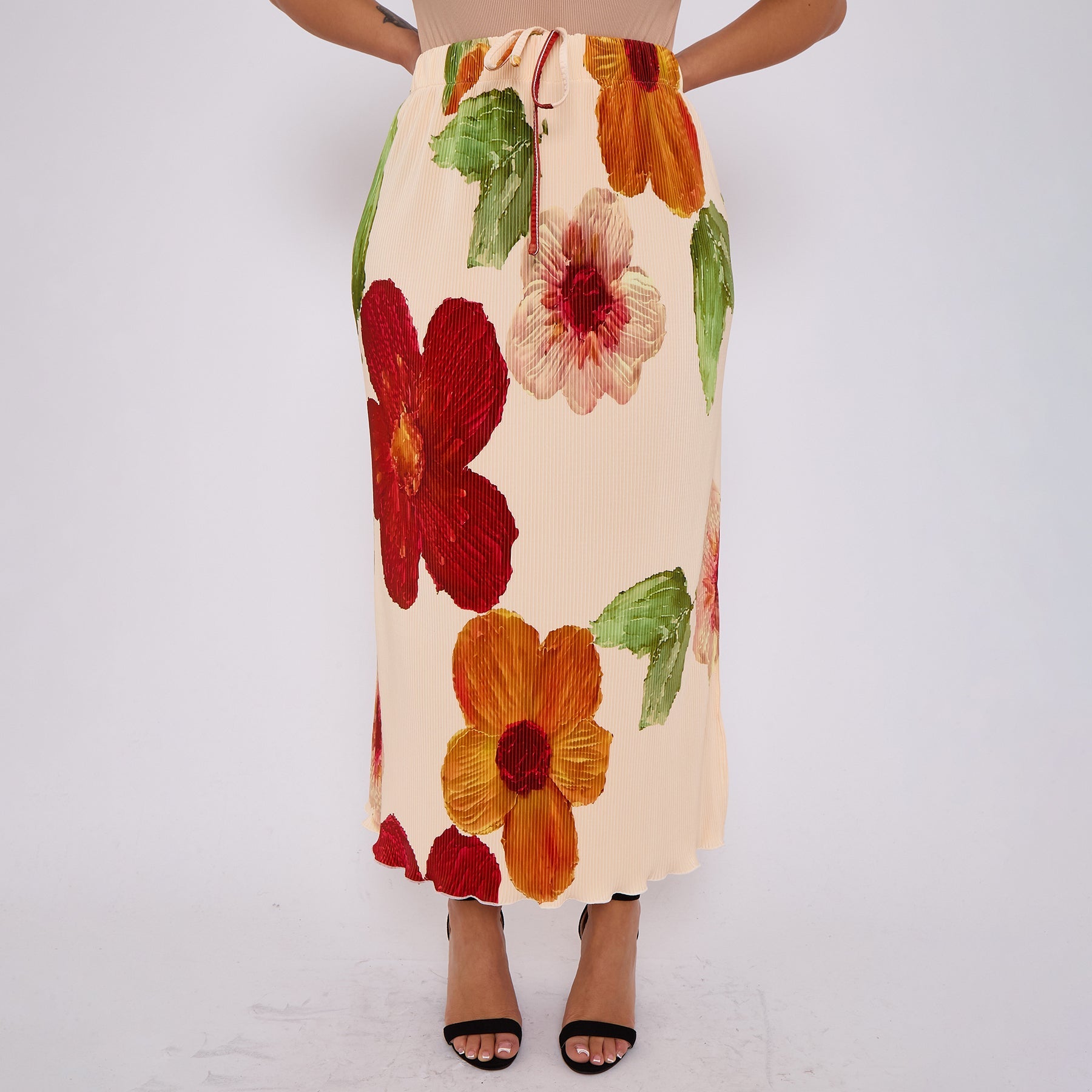 Abstract Floral Pleated Skirt