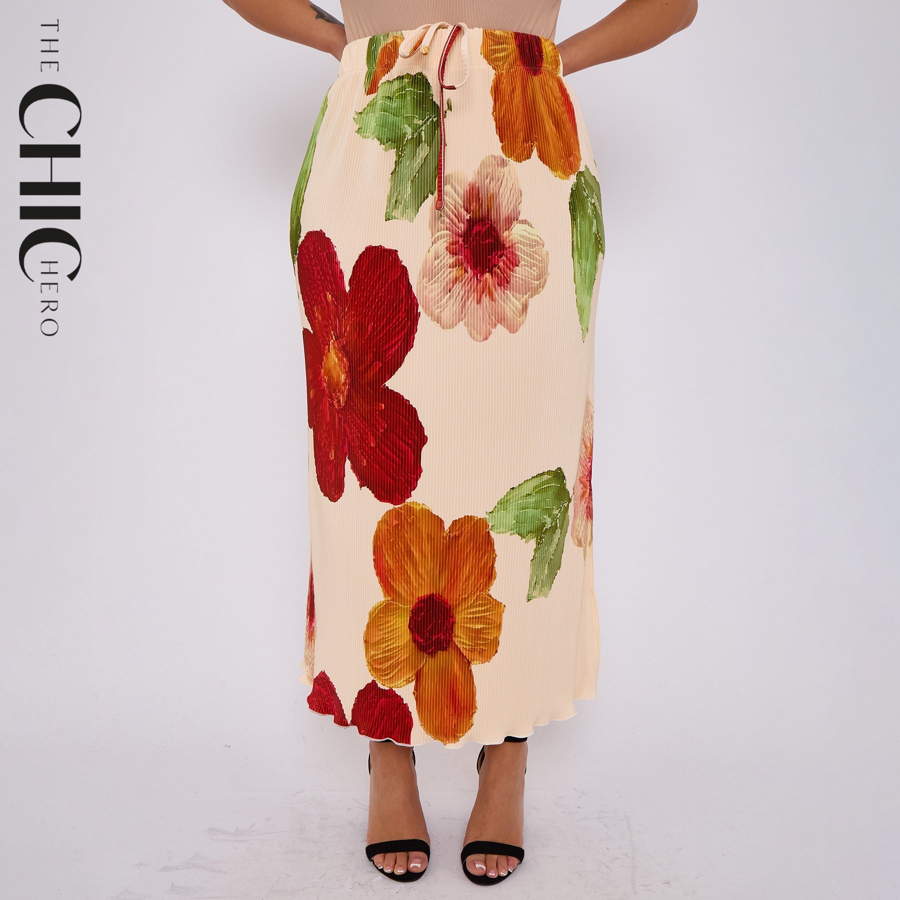 Abstract Floral Pleated Skirt