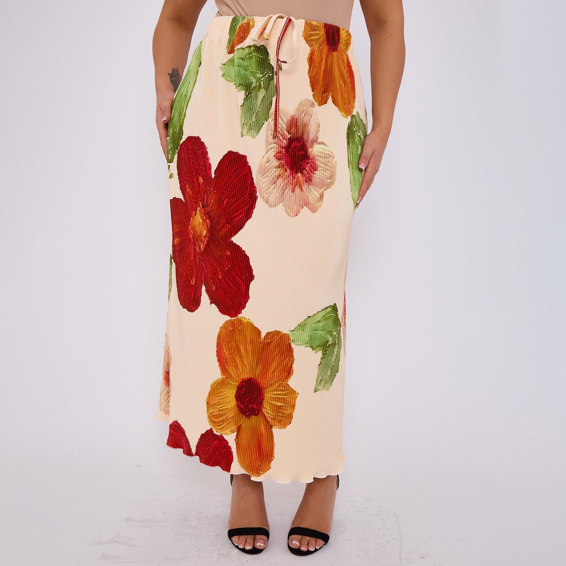 Abstract Floral Pleated Skirt