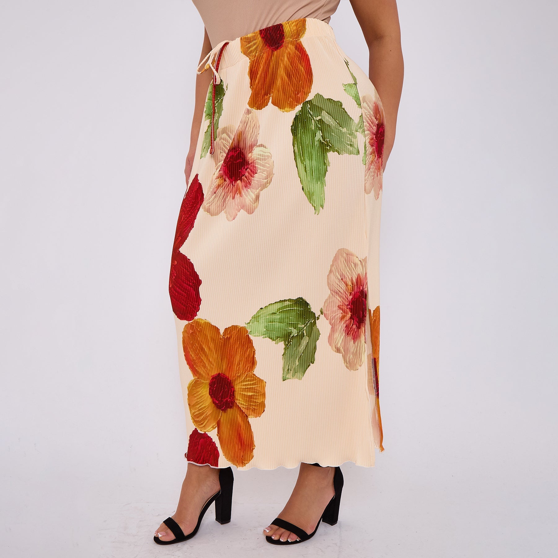 Abstract Floral Pleated Skirt