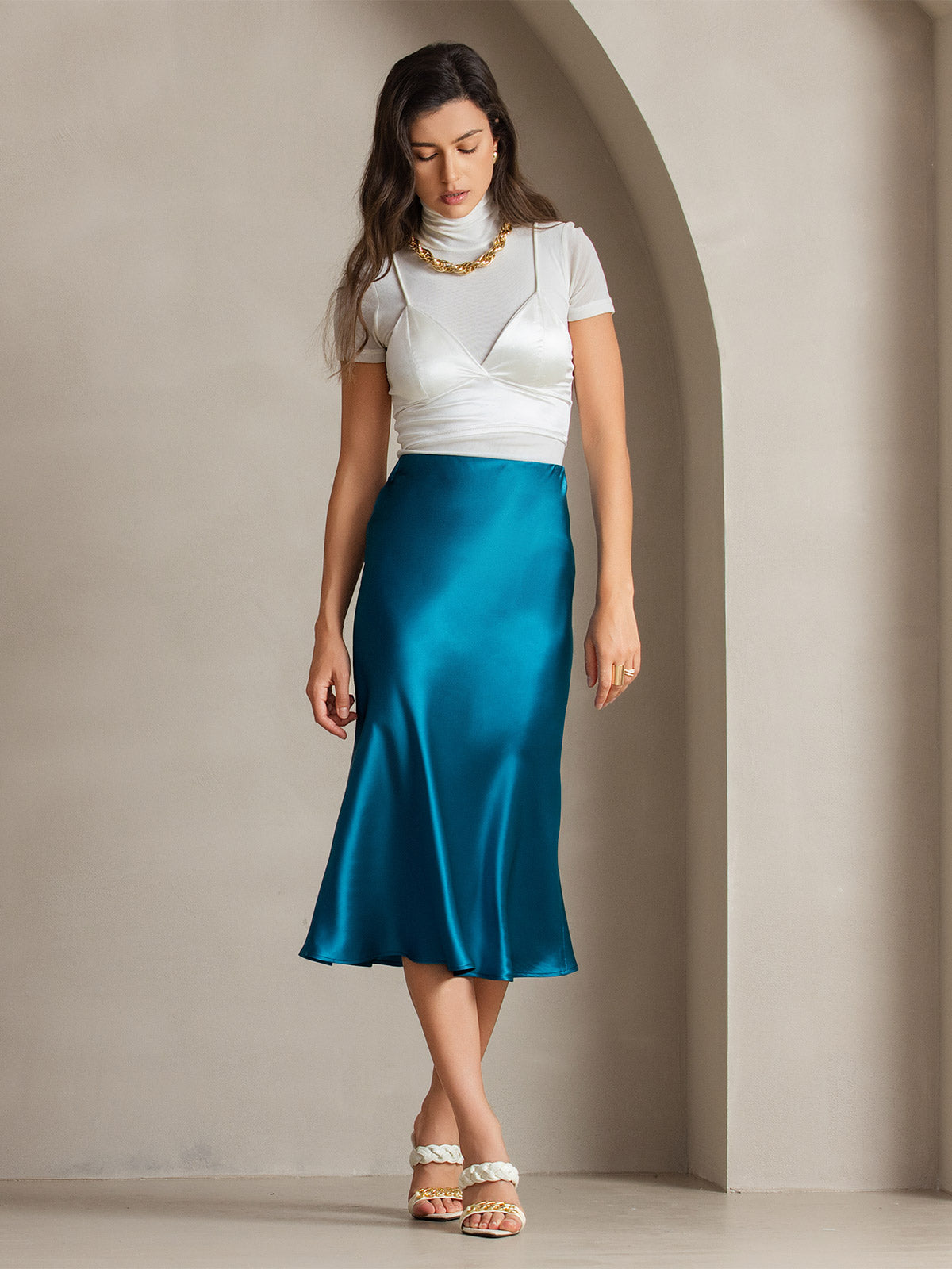 19Momme Mulberry Silk Stretch Long Straight Skirt