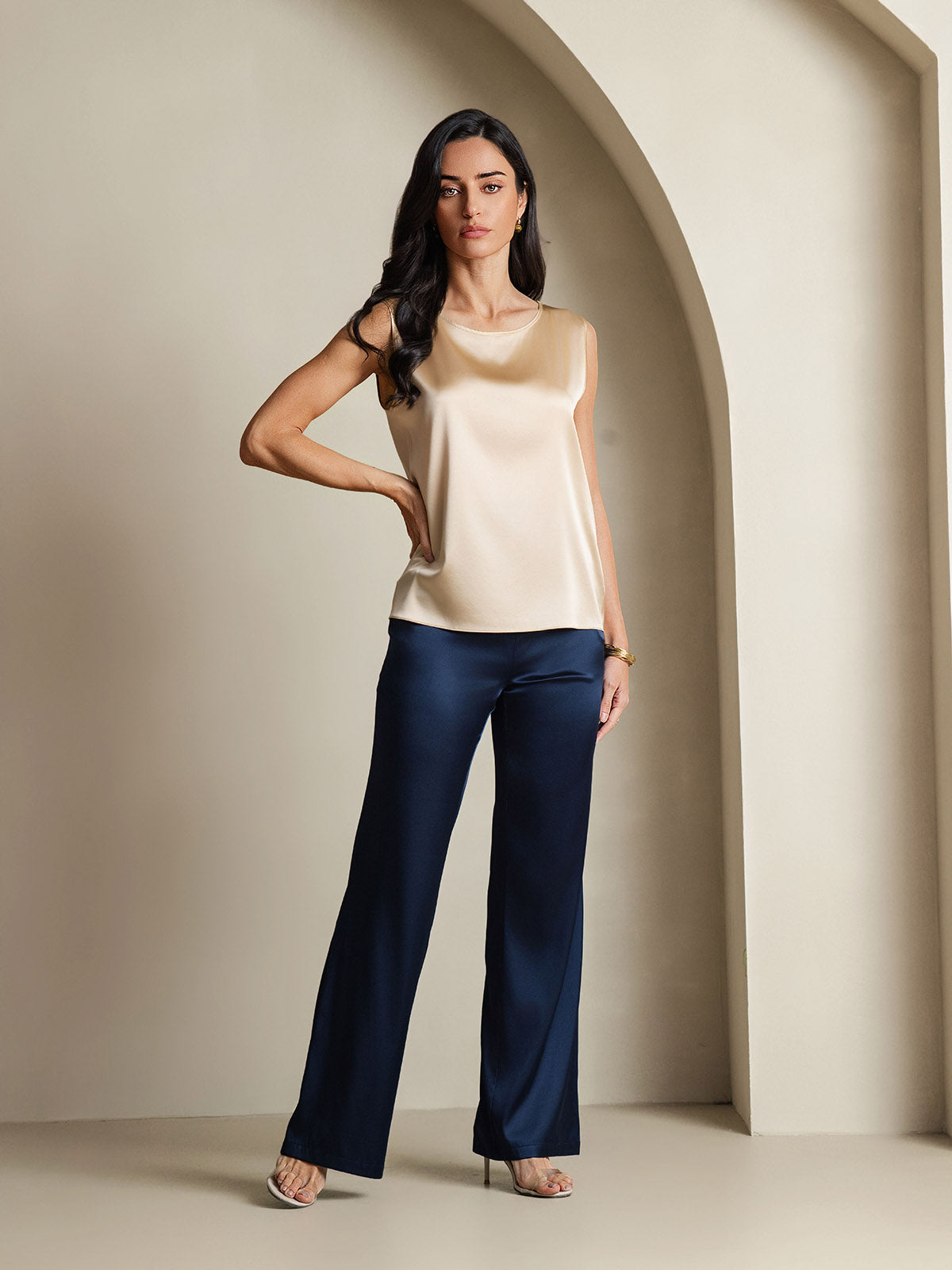 19Momme Silk Lounge Round Neck Tank Top