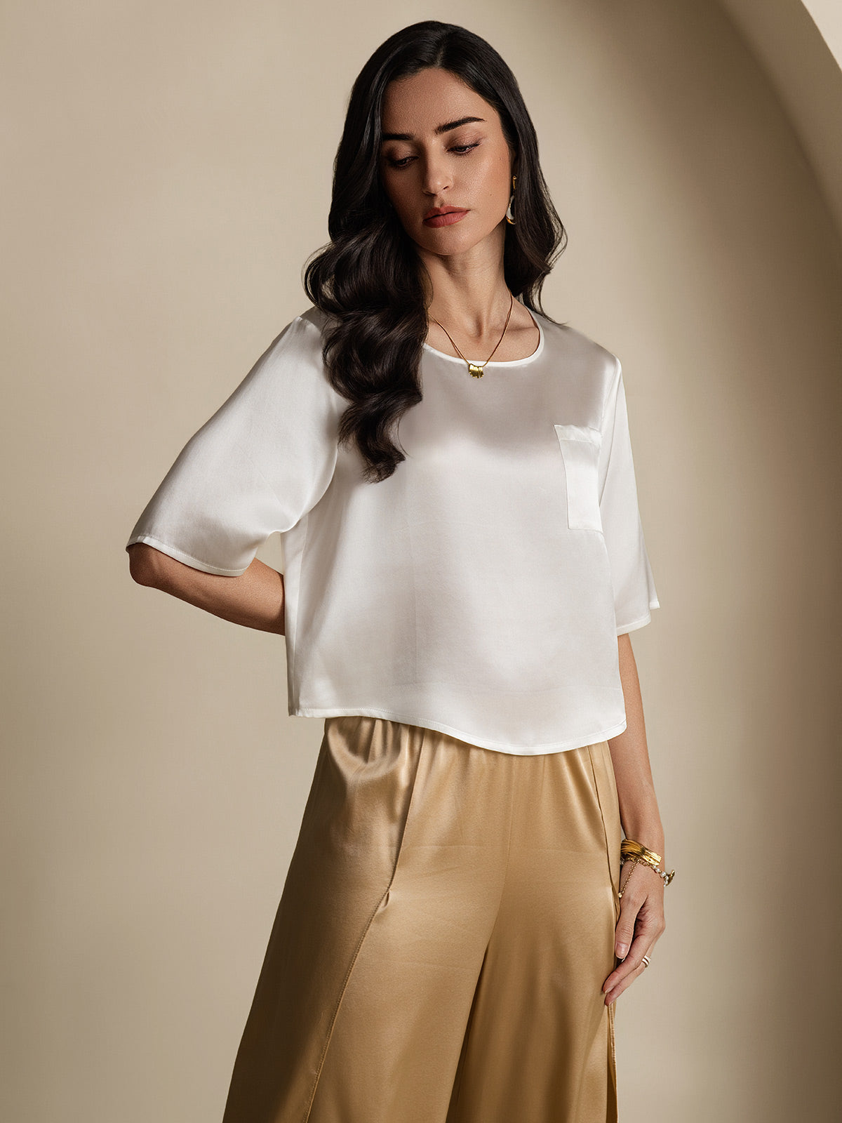 Pure Silk Casual Half Sleeve Women's Blouse T-Shirt