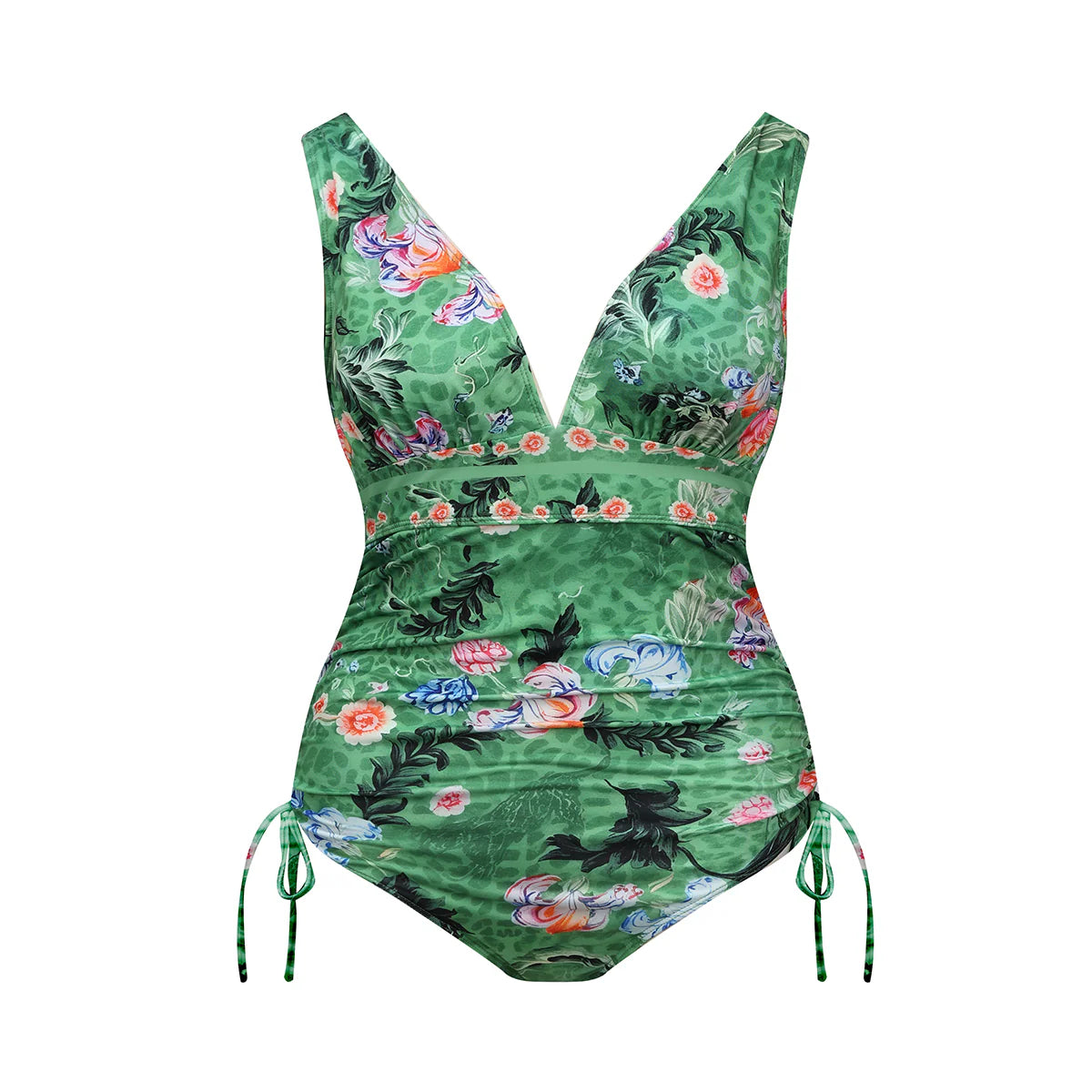 Green Tropical Florals One-Piece Swimsuit&Skirt
