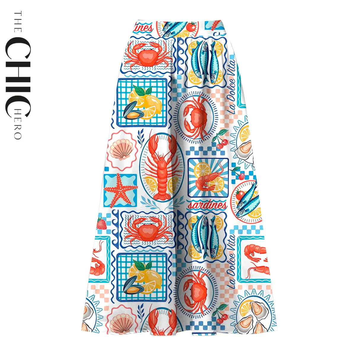 Ocean-Inspired Retro Sardine & Lobster One-Piece Swimsuit&Skirt
