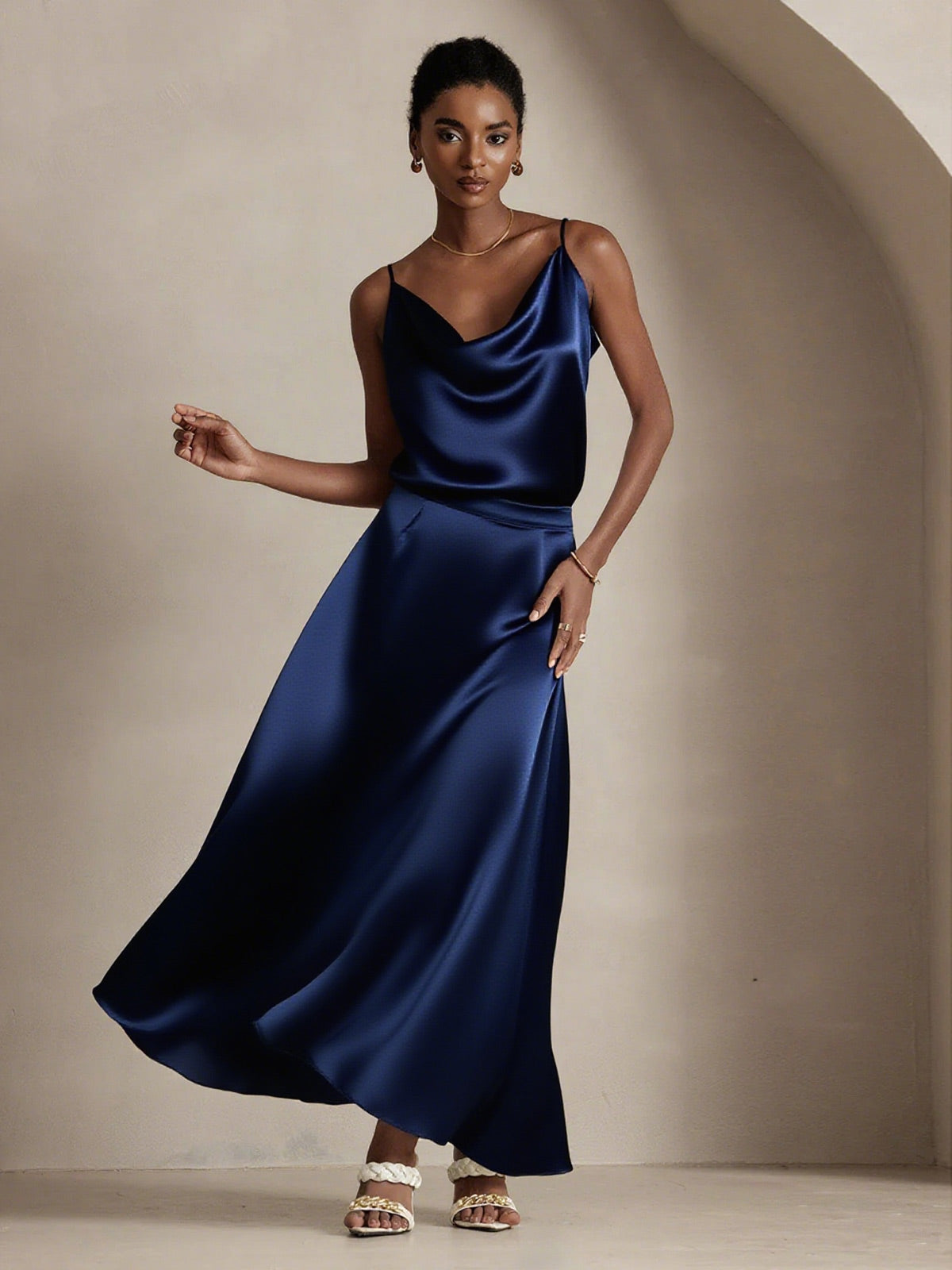 19Momme Silk A Line Maxi Skirt with Zipper Design