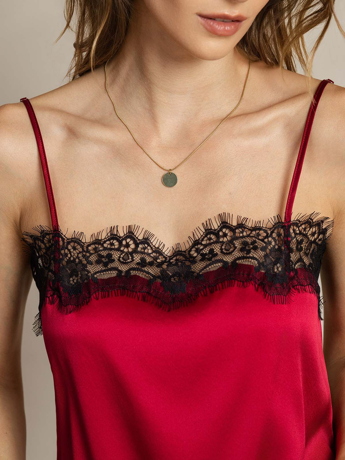 19Momme Silk Spaghetti Strap Lace Trimmed Camisole Top