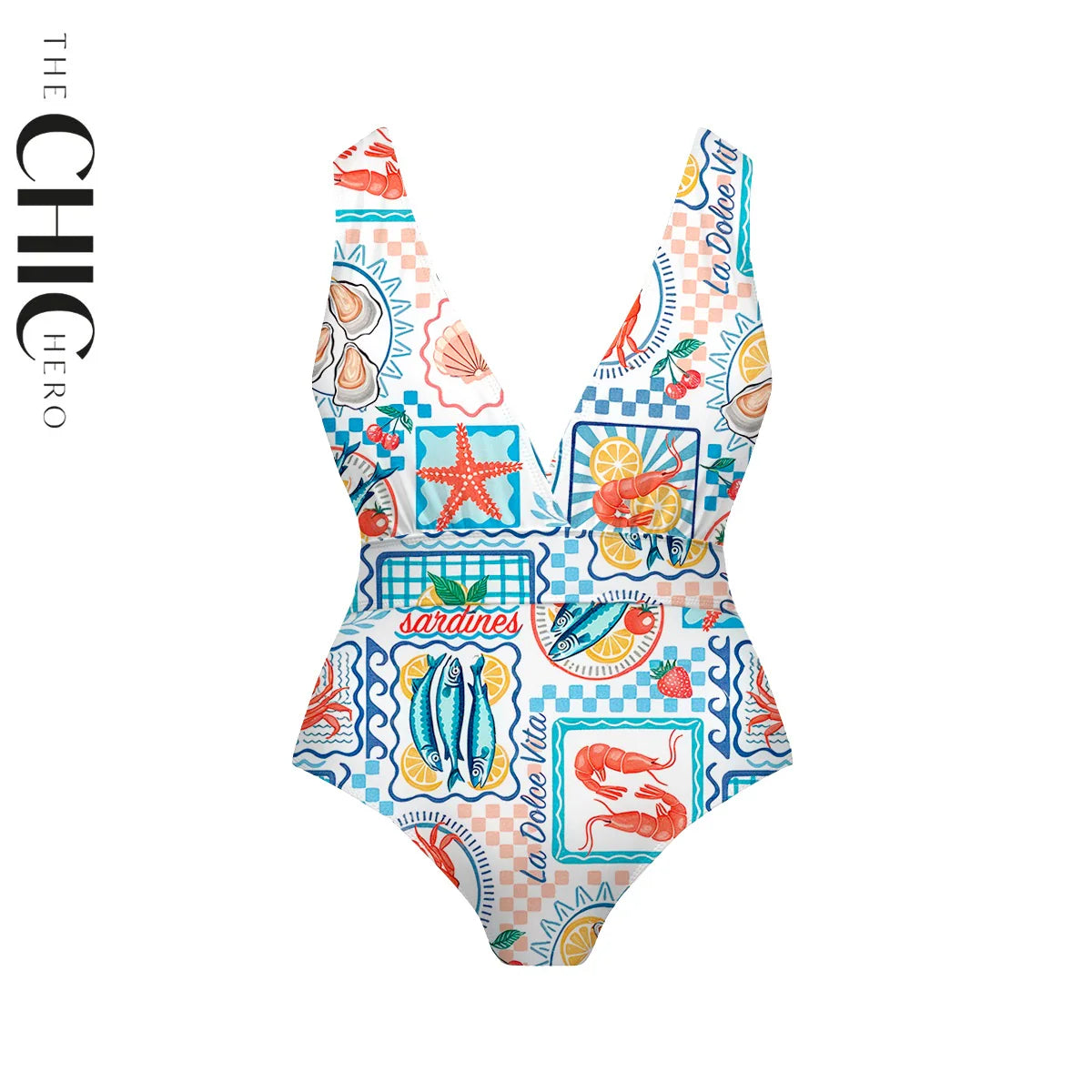 Ocean-Inspired Retro Sardine & Lobster One-Piece Swimsuit&Pants