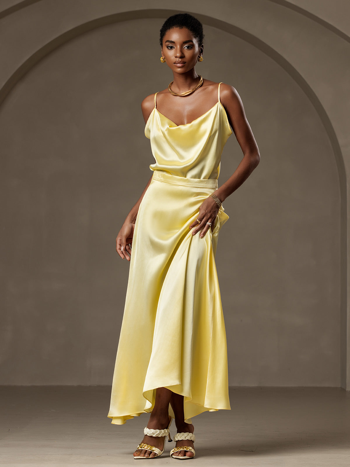 19Momme Silk A Line Maxi Skirt with Zipper Design