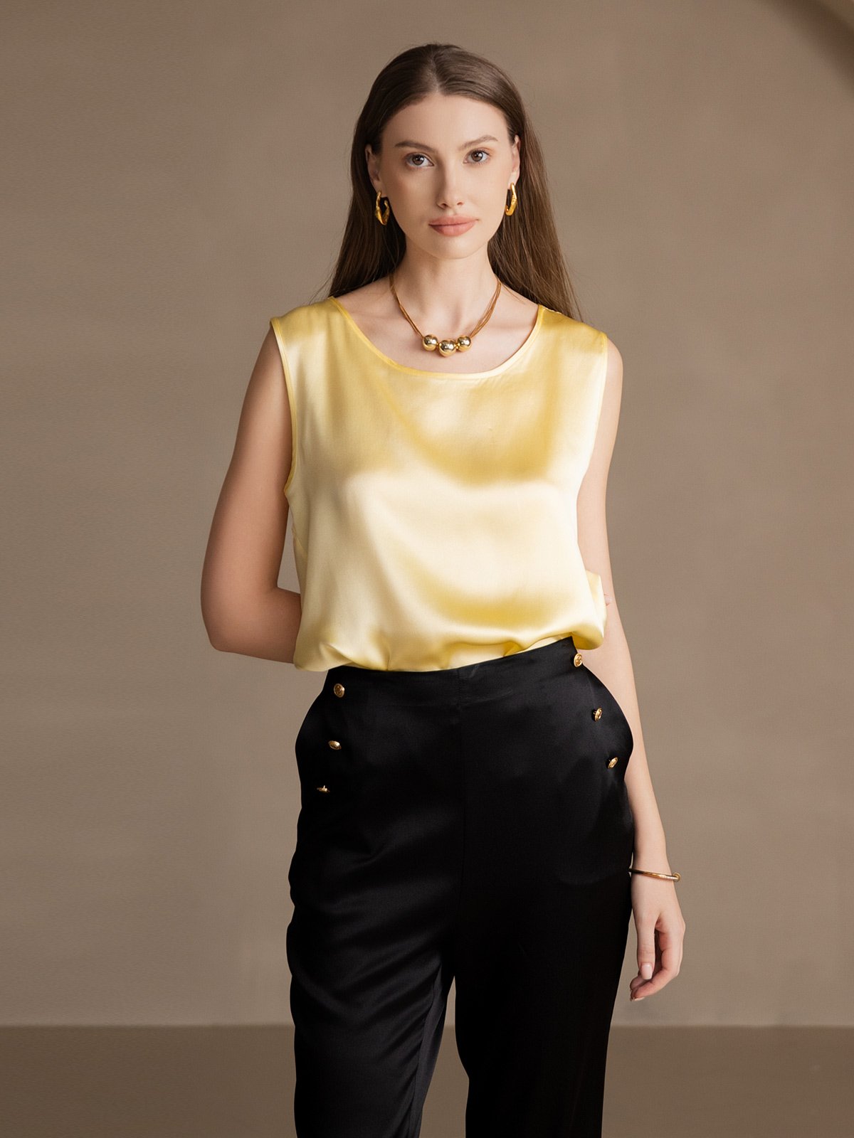 19Momme Silk Lounge Round Neck Tank Top