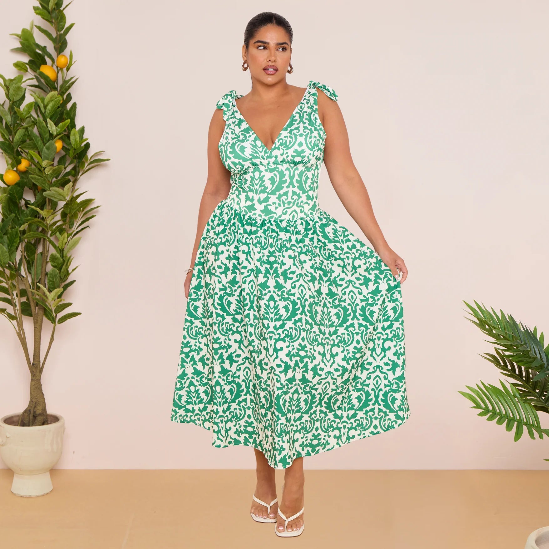 Green Boho Breeze Floral Tie-shoulder One Piece Swimsuit&Skirt&Pants