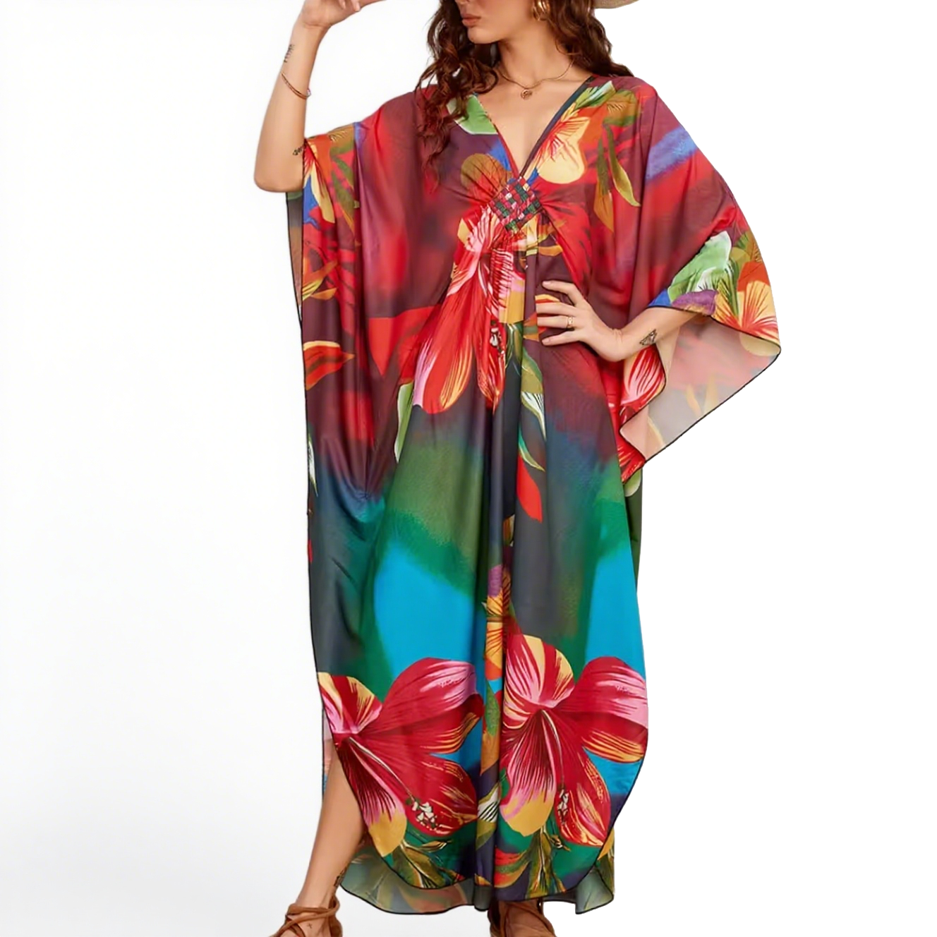 Bohemian Flower Prints Maxi Kaftan Dress(Shipping on September 1st）