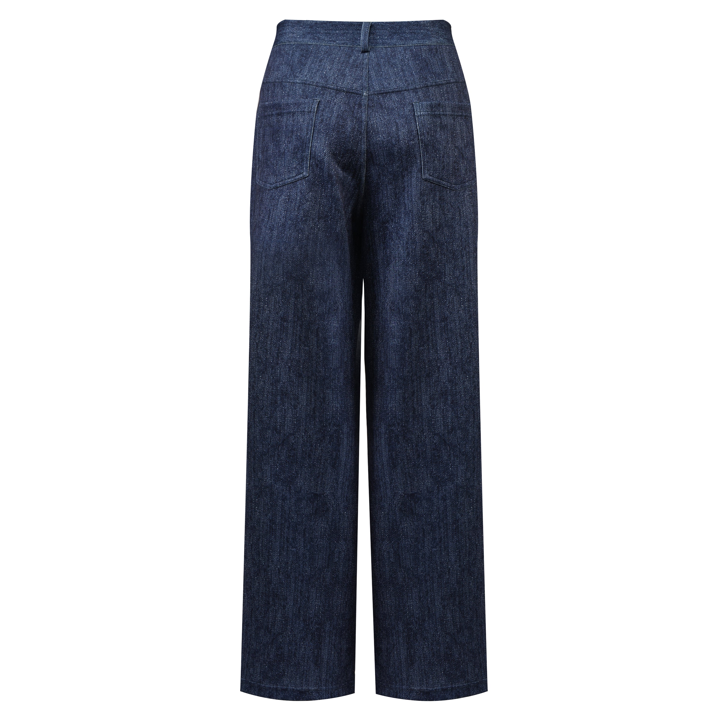 Dark Blue High-Waisted Light Wash Wide-Leg Denim Pants