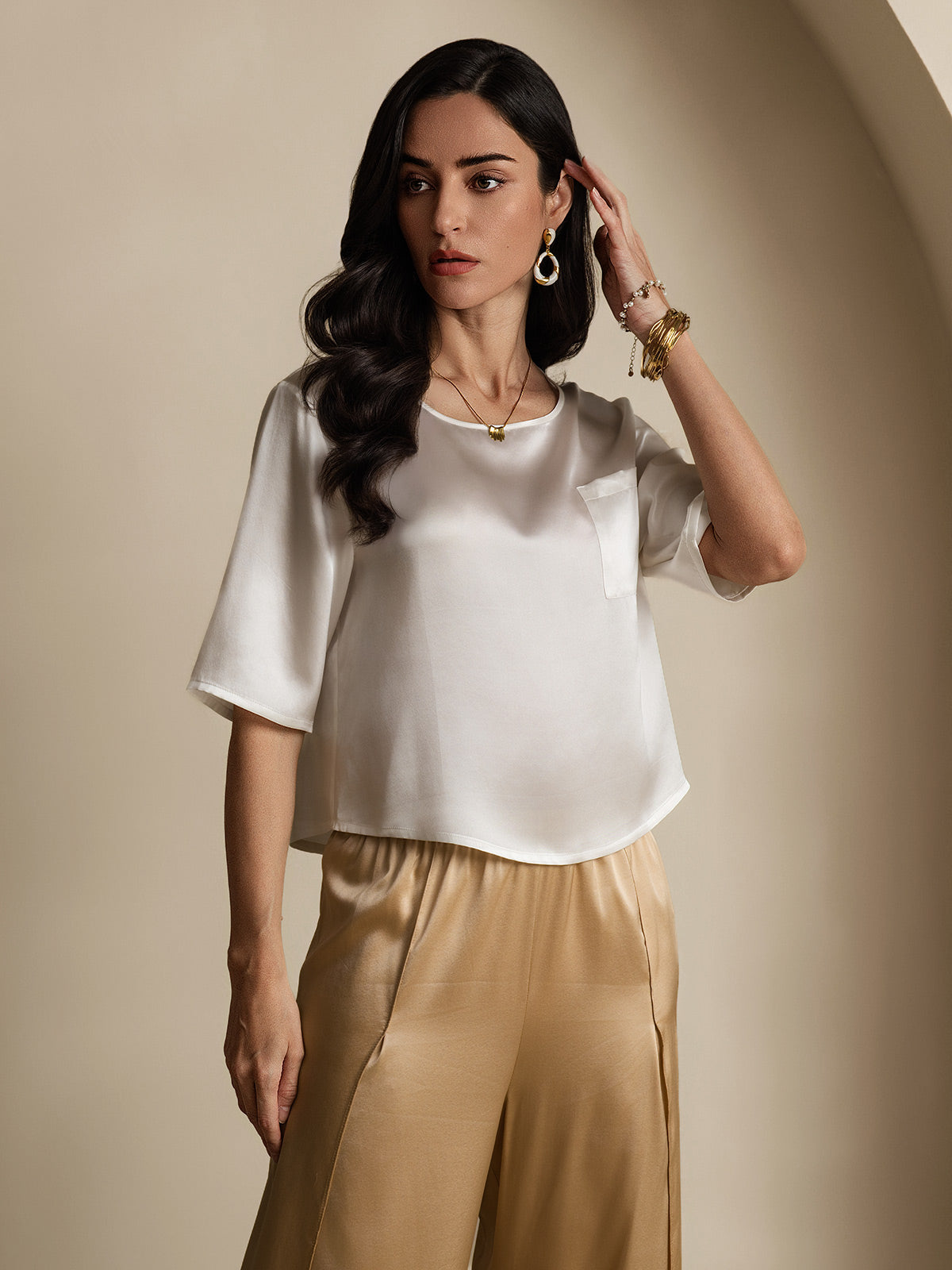Pure Silk Casual Half Sleeve Women's Blouse T-Shirt