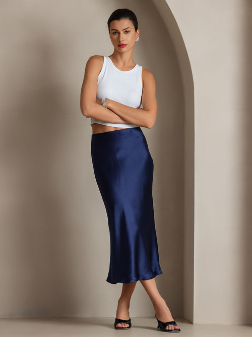 19Momme Mulberry Silk Stretch Long Straight Skirt