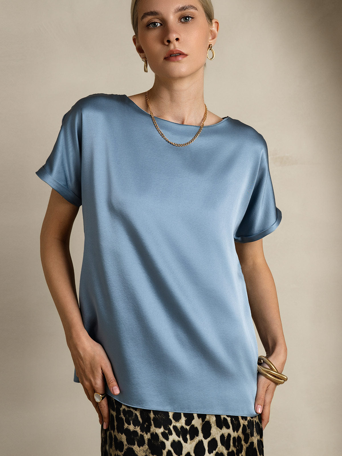19Momme Silk Casual Short Sleeve T-Shirt