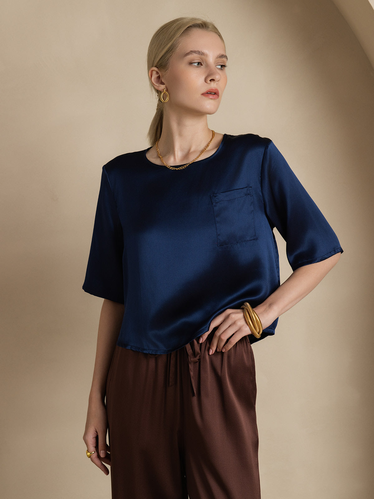 Pure Silk Casual Half Sleeve Women's Blouse T-Shirt