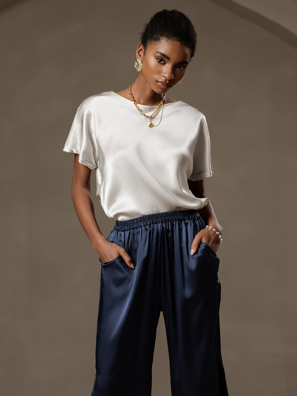 19Momme Silk Casual Short Sleeve T-Shirt