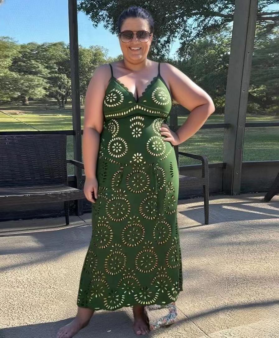 Green Scalloped Hollow Sexy One-Piece Swimsuit&Skirt