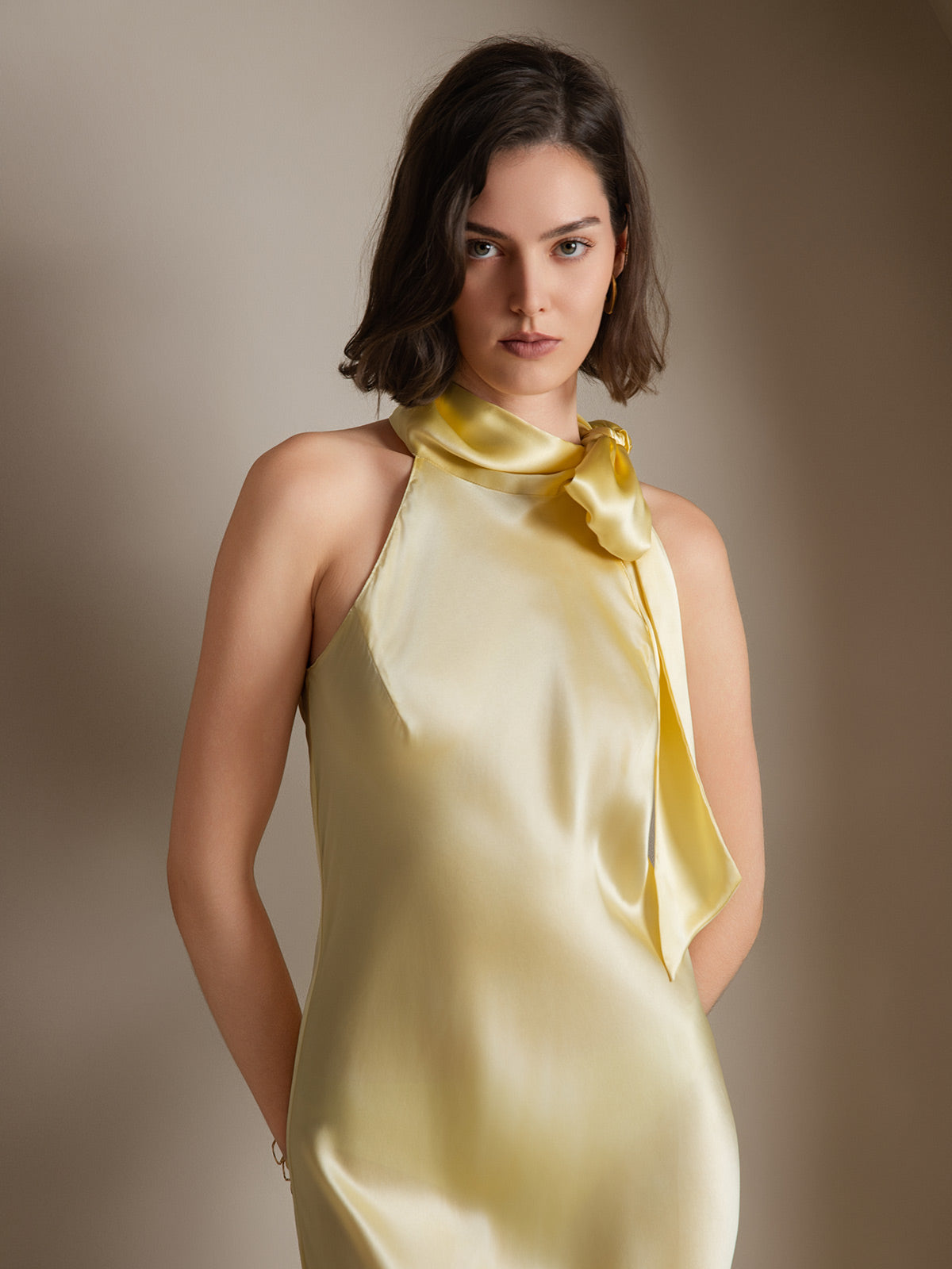 19Momme Silk Tie Neck Dress