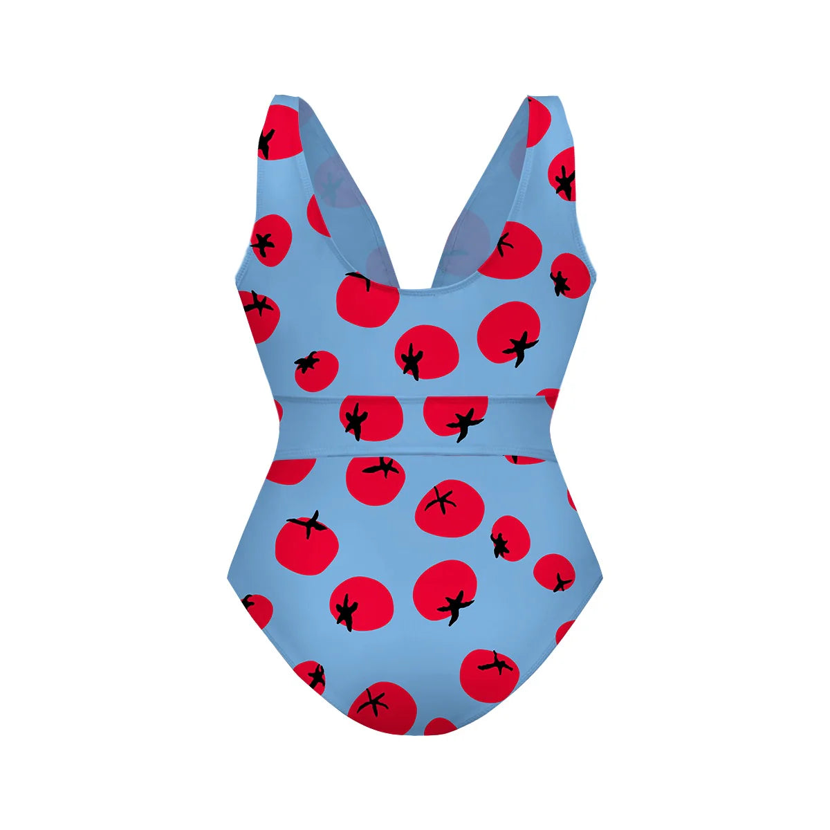 Sky Blue Fresh & Fun Tomato Print One-Piece Swimsuit&Pants