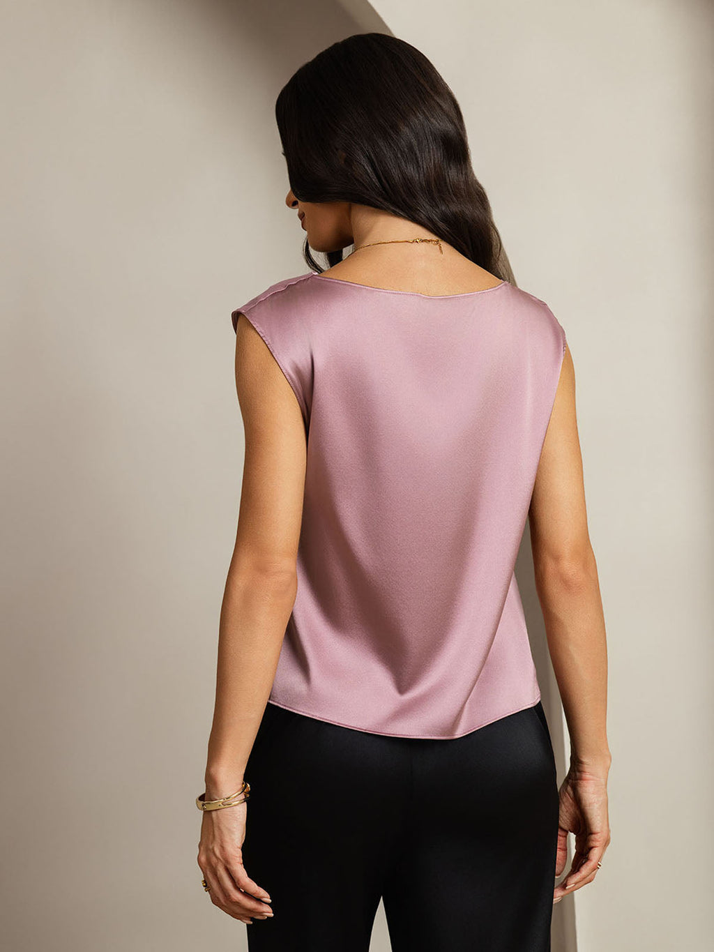 19Momme Silk Cowl Neck Cap Sleeve Blouse