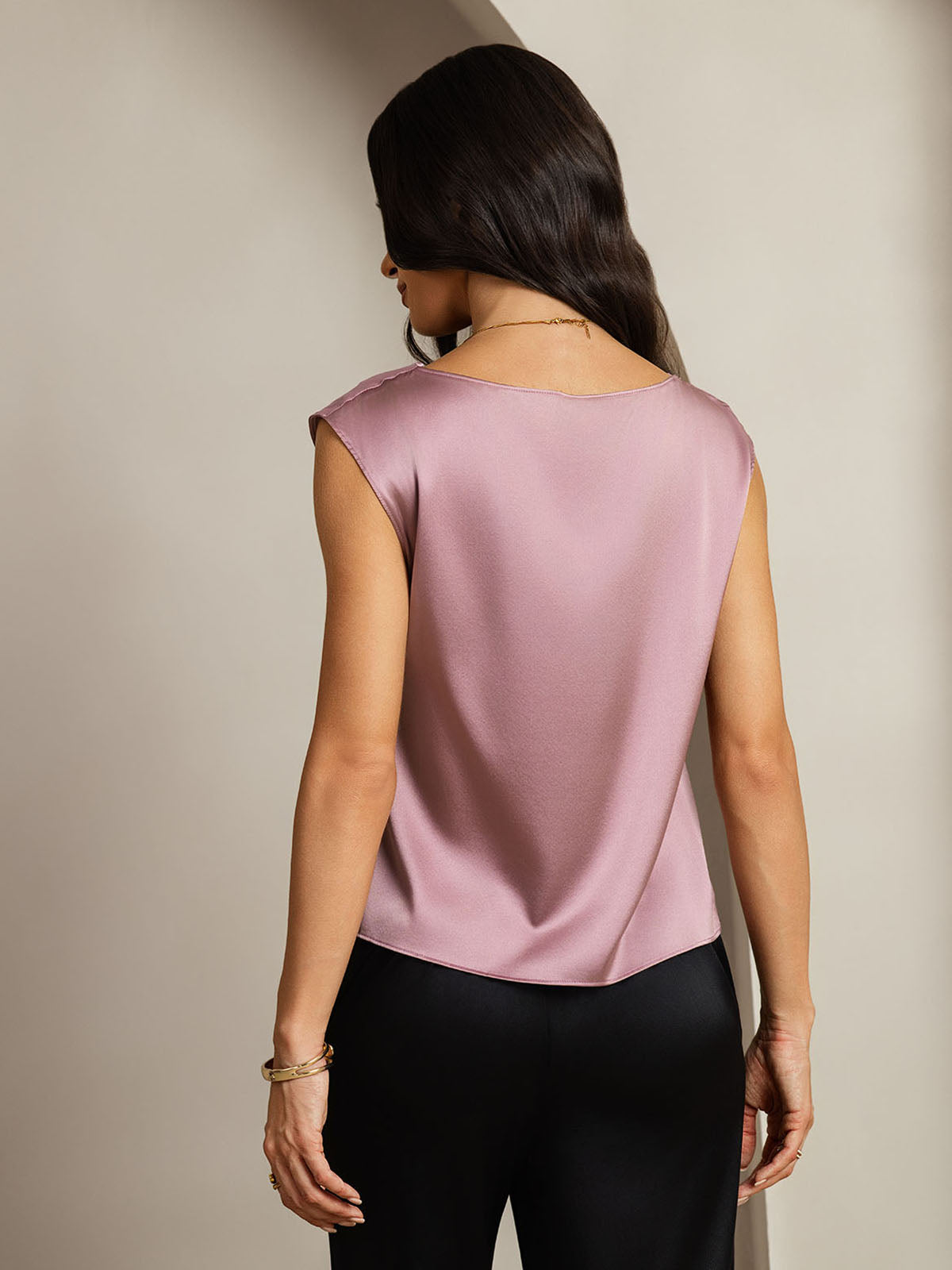 19Momme Silk Cowl Neck Cap Sleeve Blouse