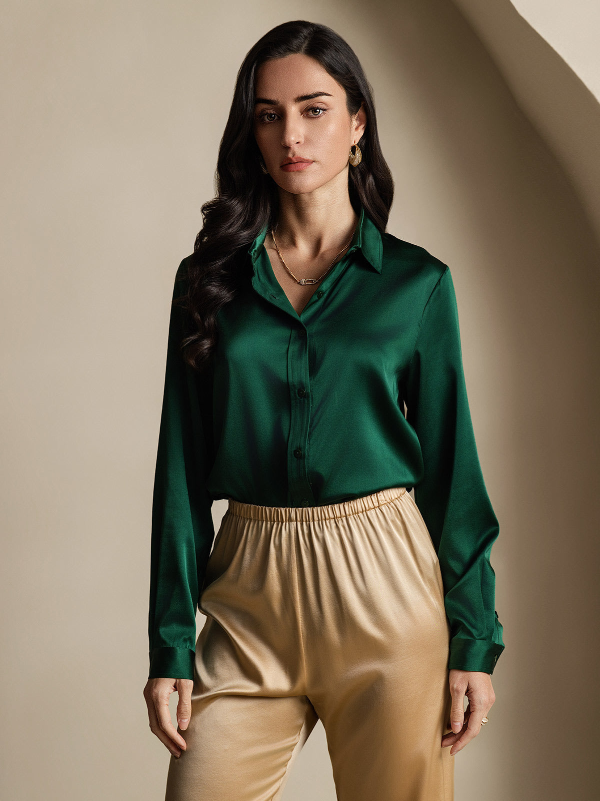 19Momme Silk Long Sleeve Lapel Collar Women's Shirt