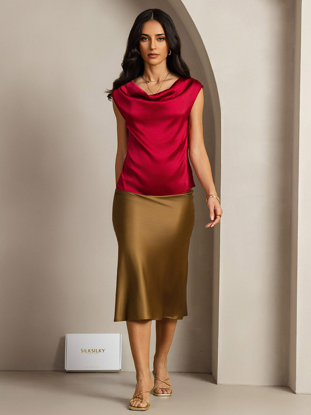 19Momme Silk Cap Sleeve Cowl Neck Tank Top/Blouse