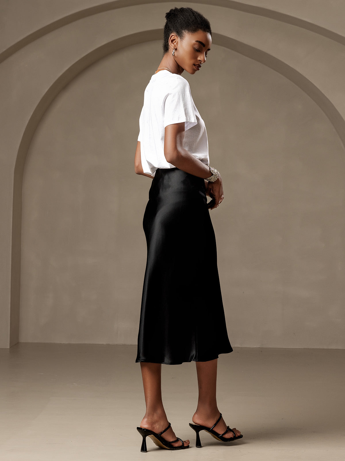 19Momme Mulberry Silk Stretch Long Straight Skirt