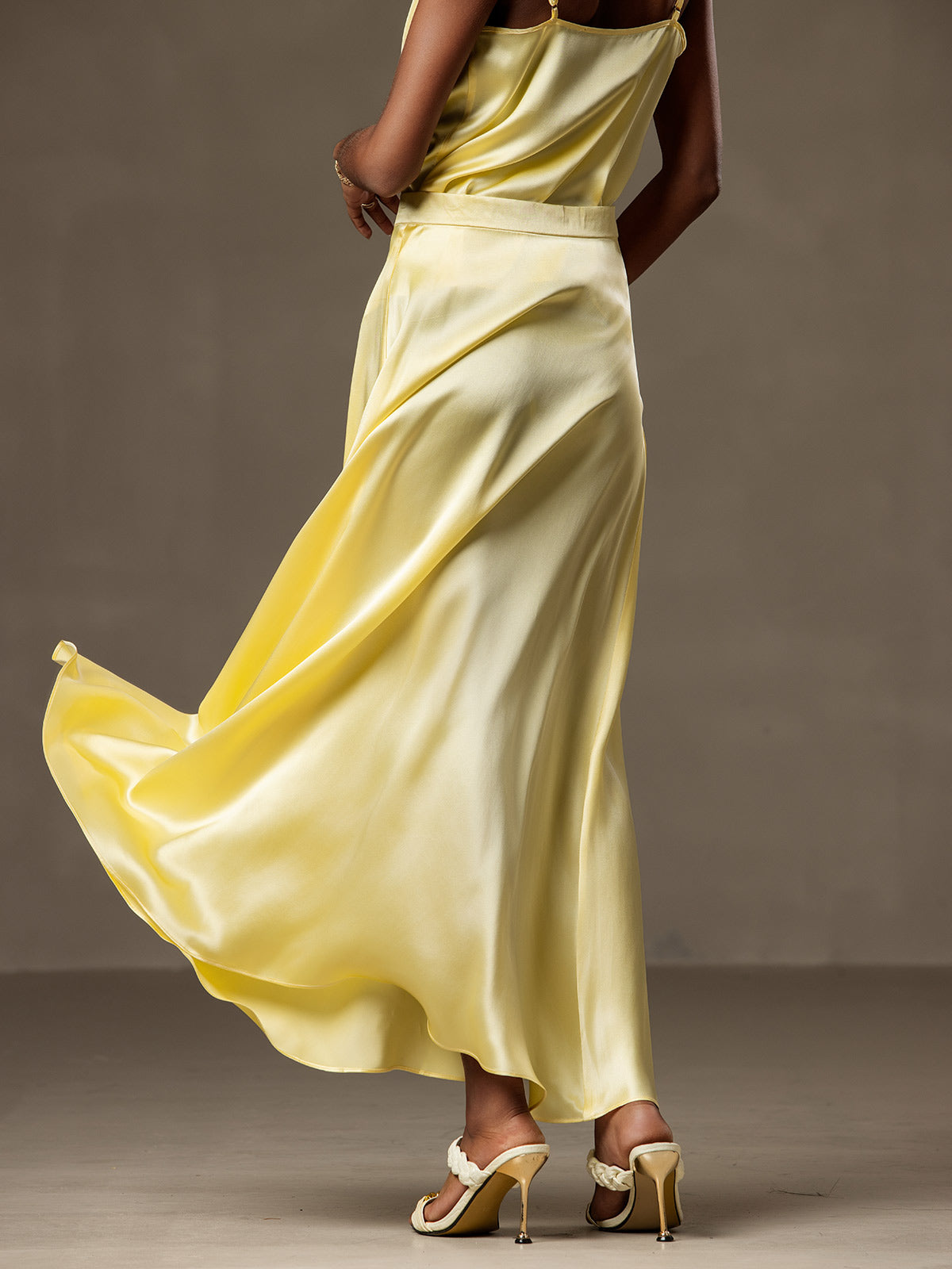 19Momme Silk A Line Maxi Skirt with Zipper Design