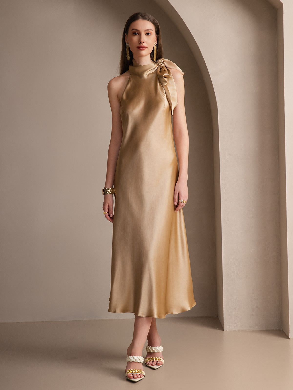 19Momme Silk Tie Neck Dress