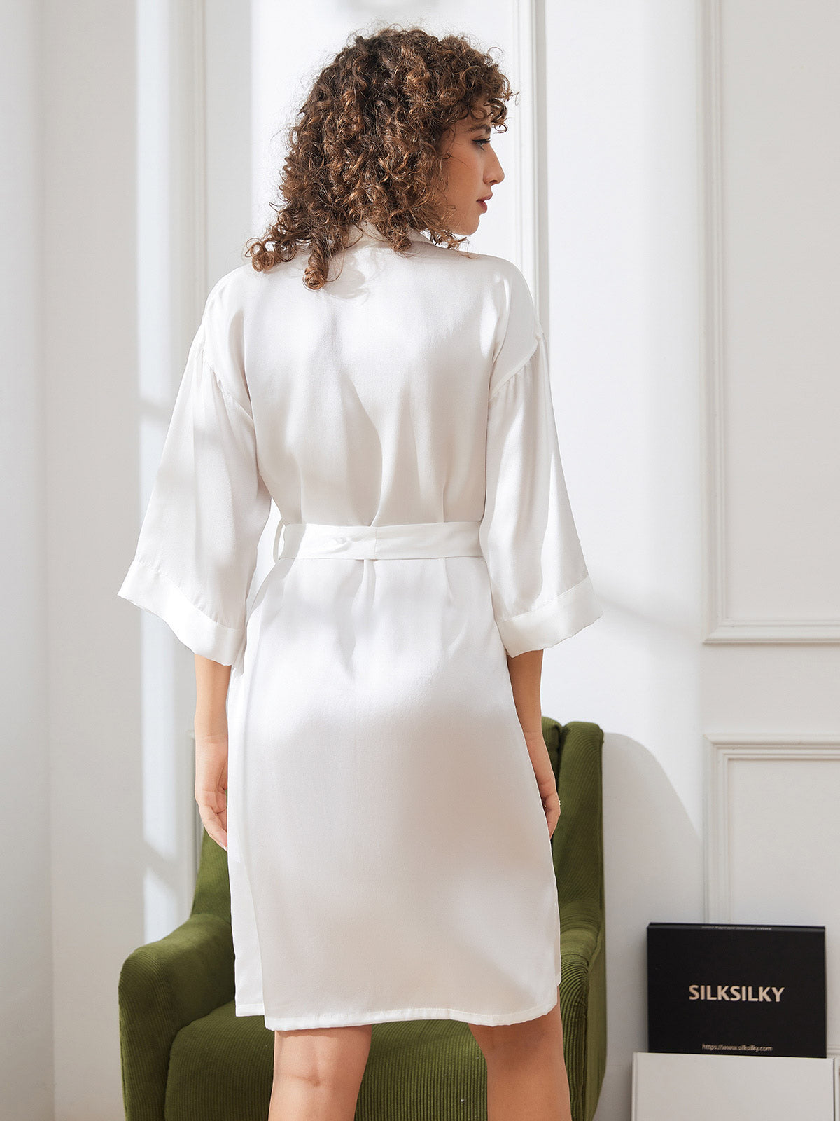 Pure Silk Belted Wrap Kimono Night Robe