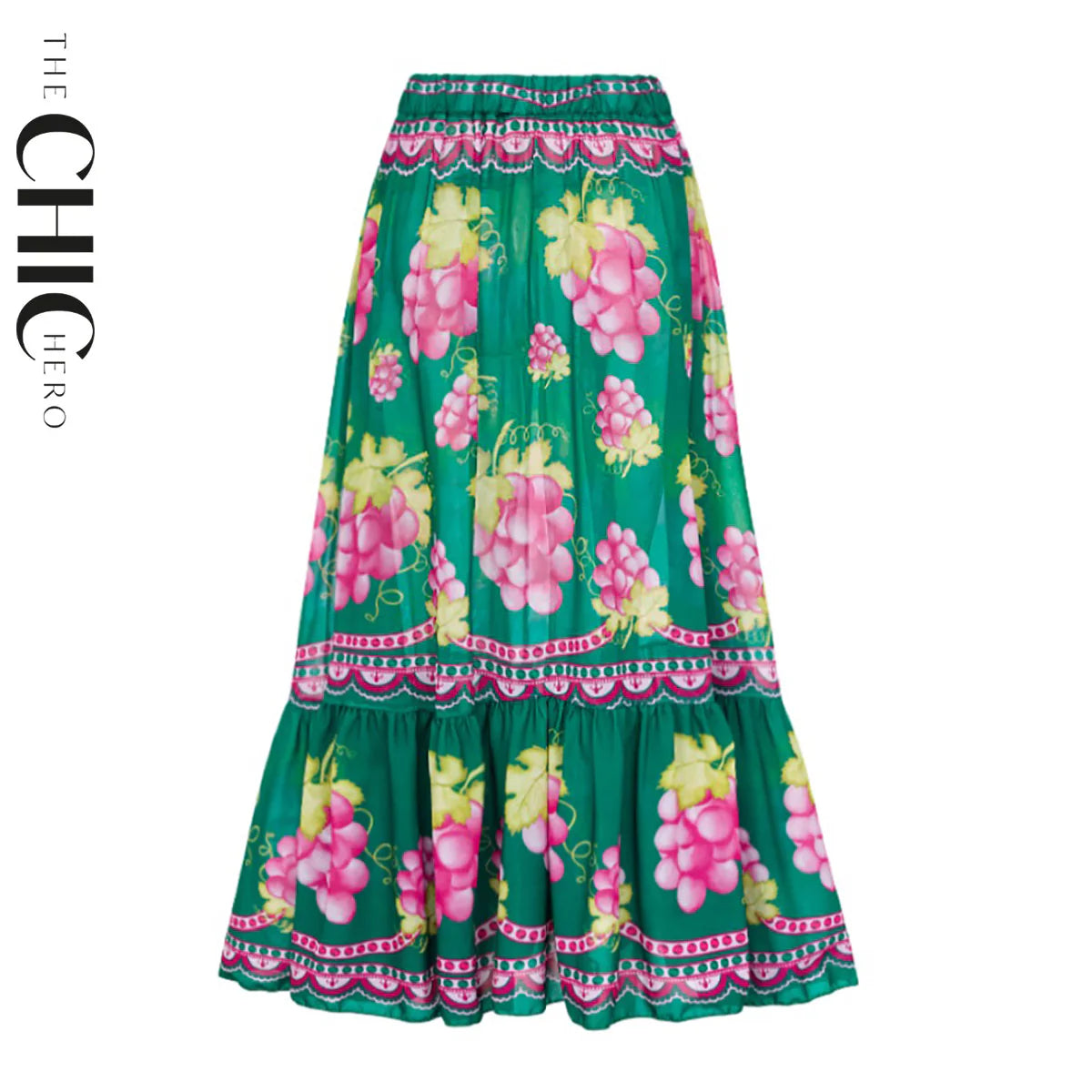 Green Grape Blossom Tropical Vineyard V-Neck Long Sleeves Swimsuit & Skirt