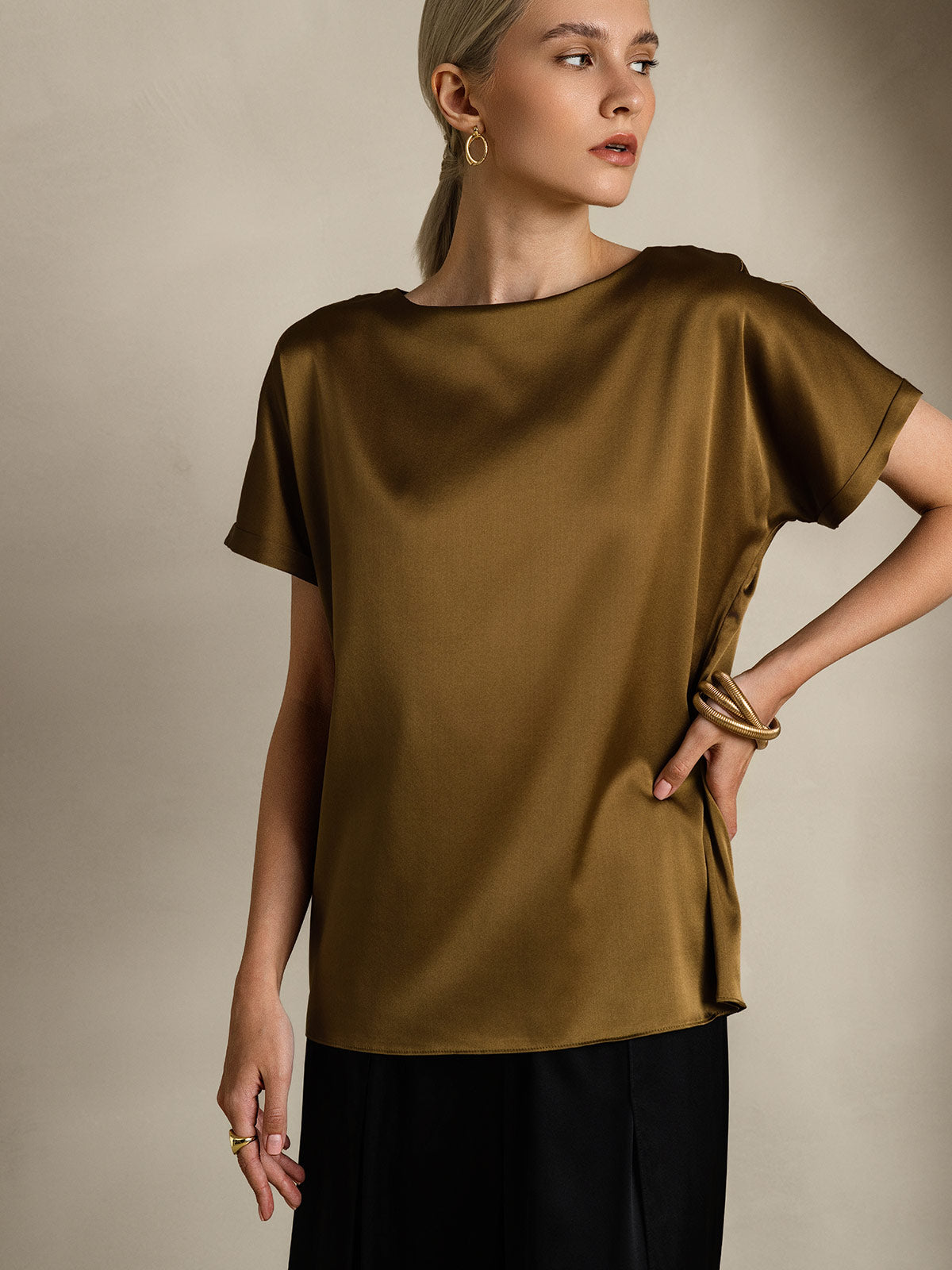 19Momme Silk Classic Casual Short Sleeve T-Shirt