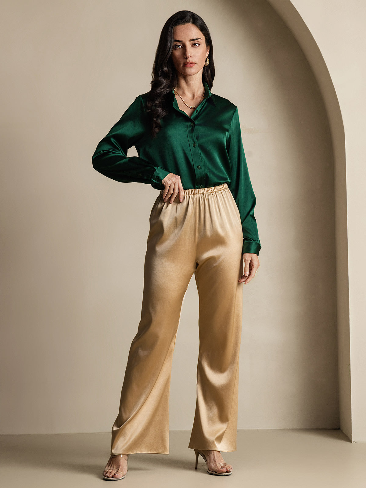 19Momme Silk Long Sleeve Lapel Collar Women's Shirt