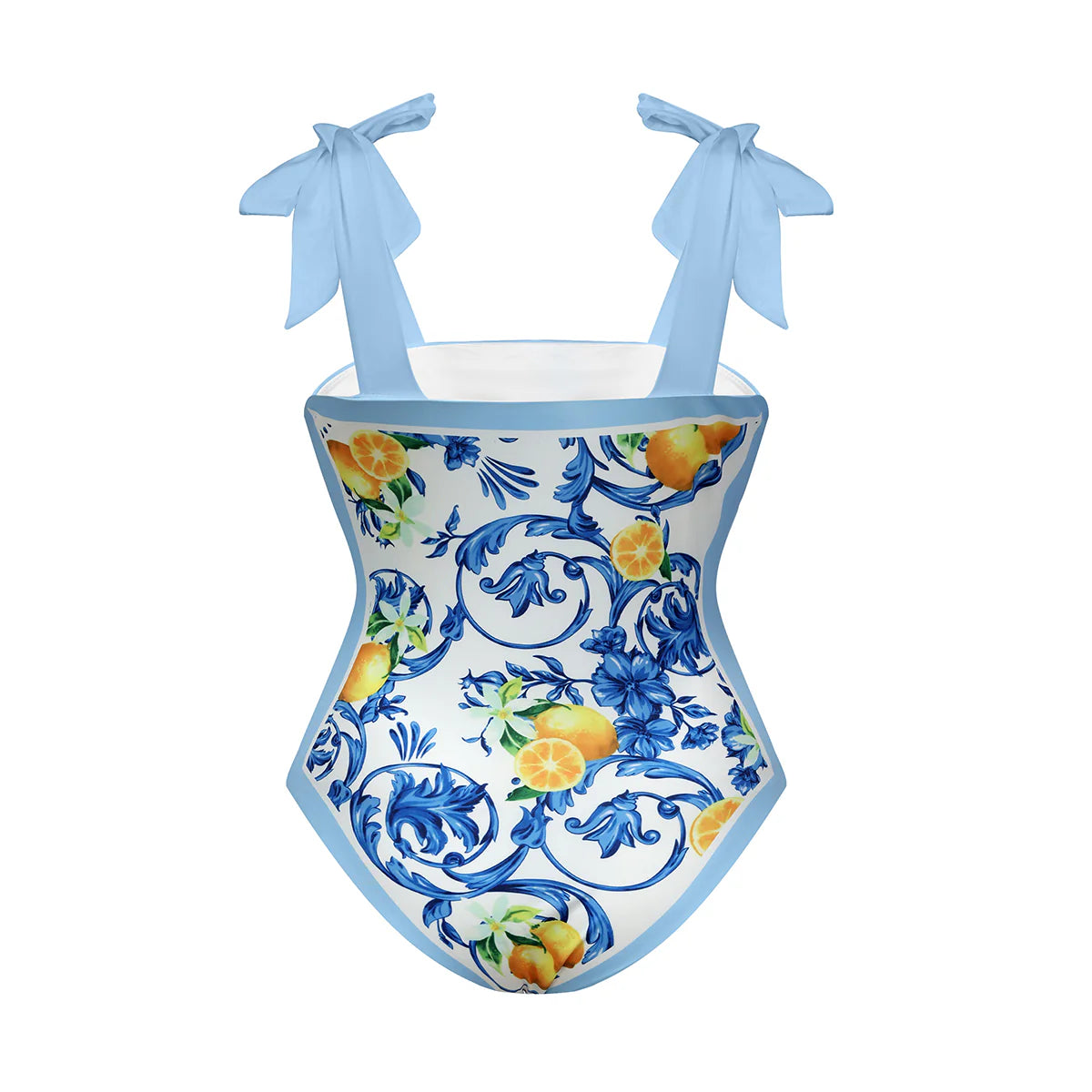 Blue Retro Lemon Florals One-Piece Swimsuit&Skirt