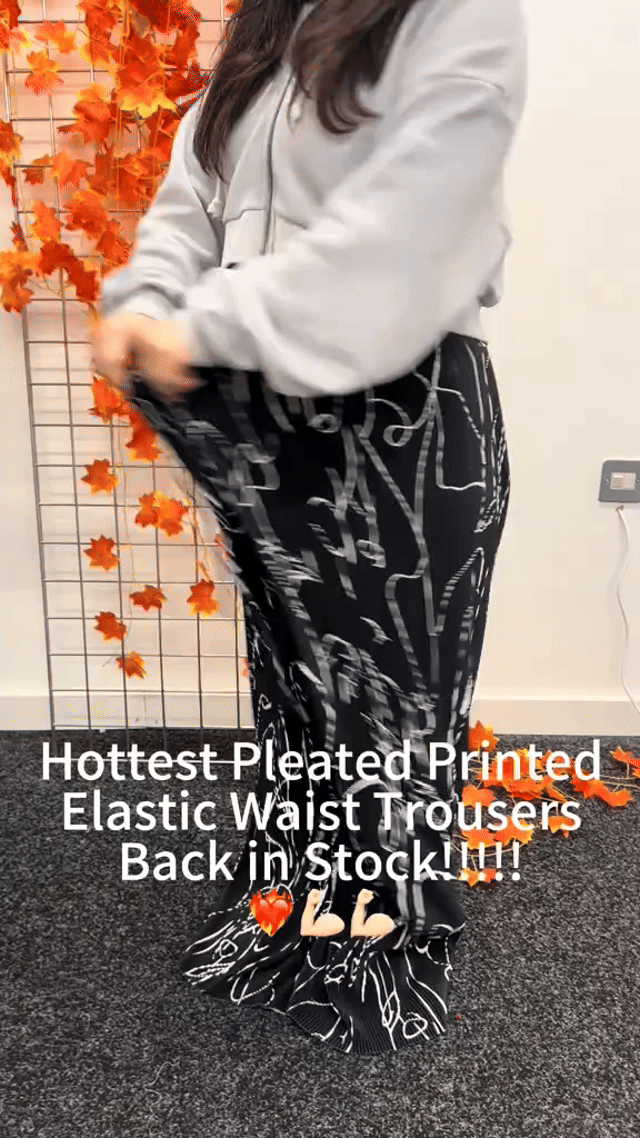 Black Line Art Abstract Print Wide-Leg Drawstring Palazzo Pleated Pants