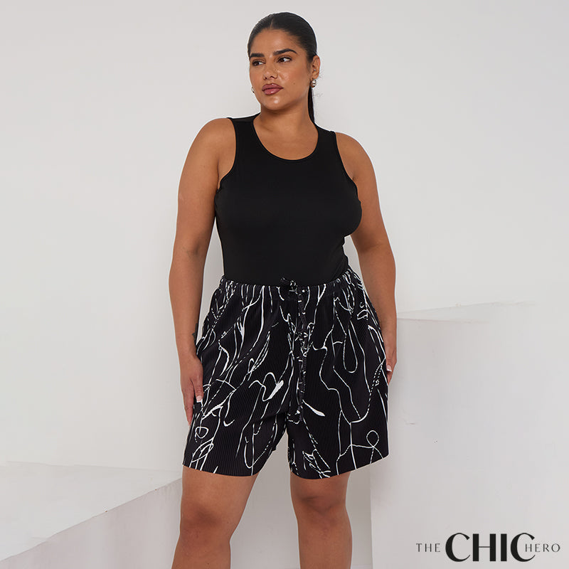 Multi Colour Wave Print Pleated Plus Size Short