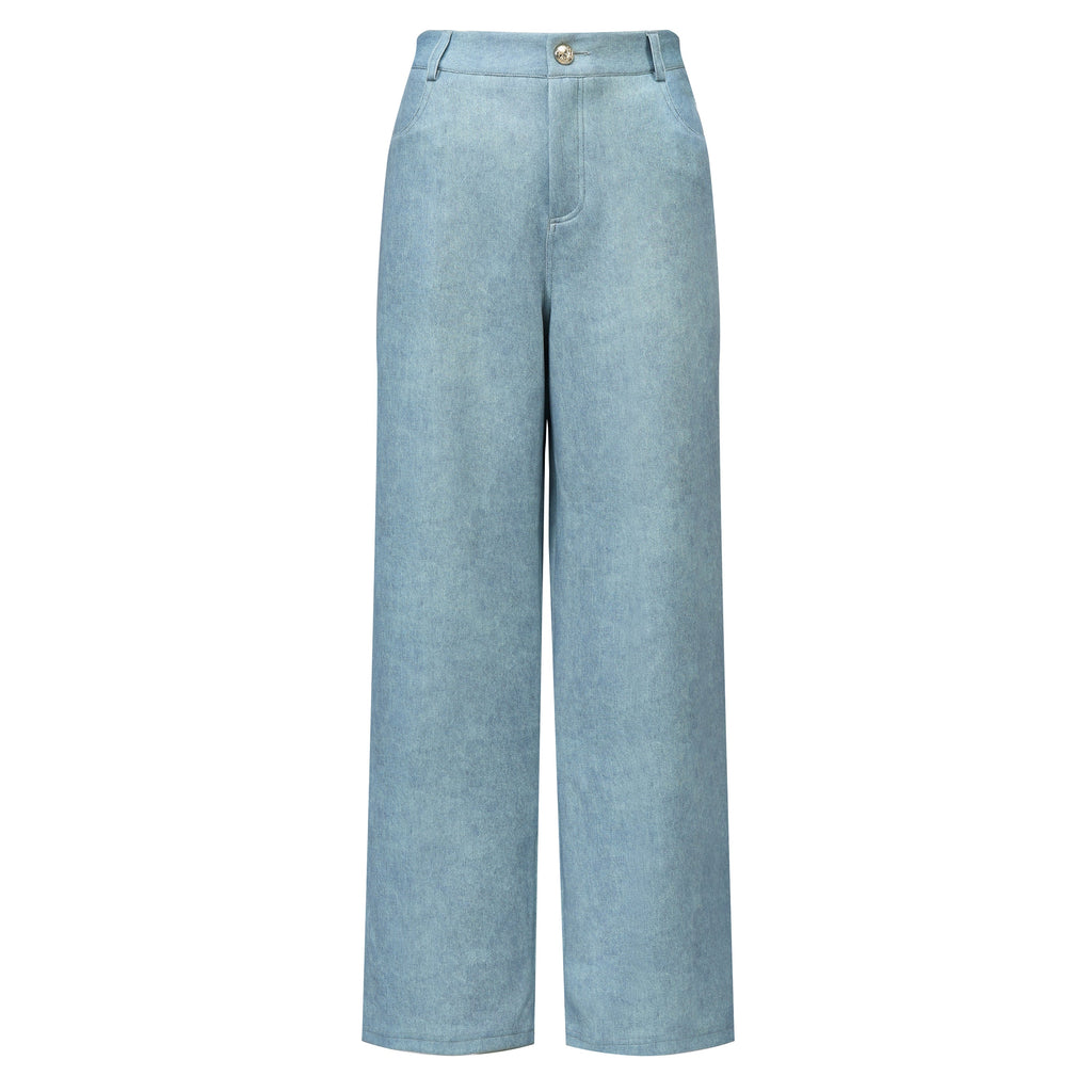 High-Waisted Light Wash Wide-Leg Denim Pants