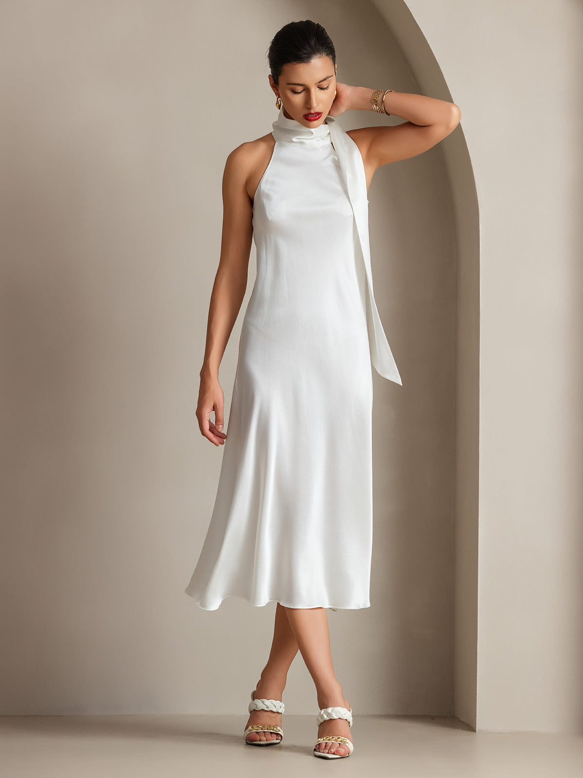 19Momme Silk Tie Neck Dress