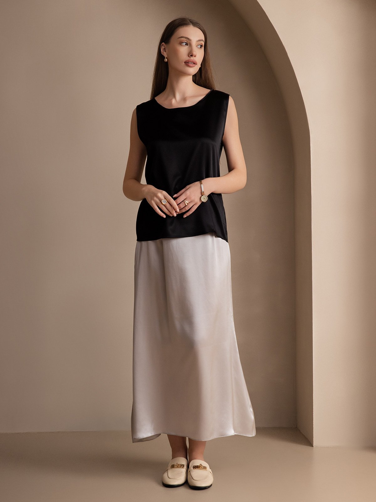 19Momme Silk Lounge Round Neck Tank Top
