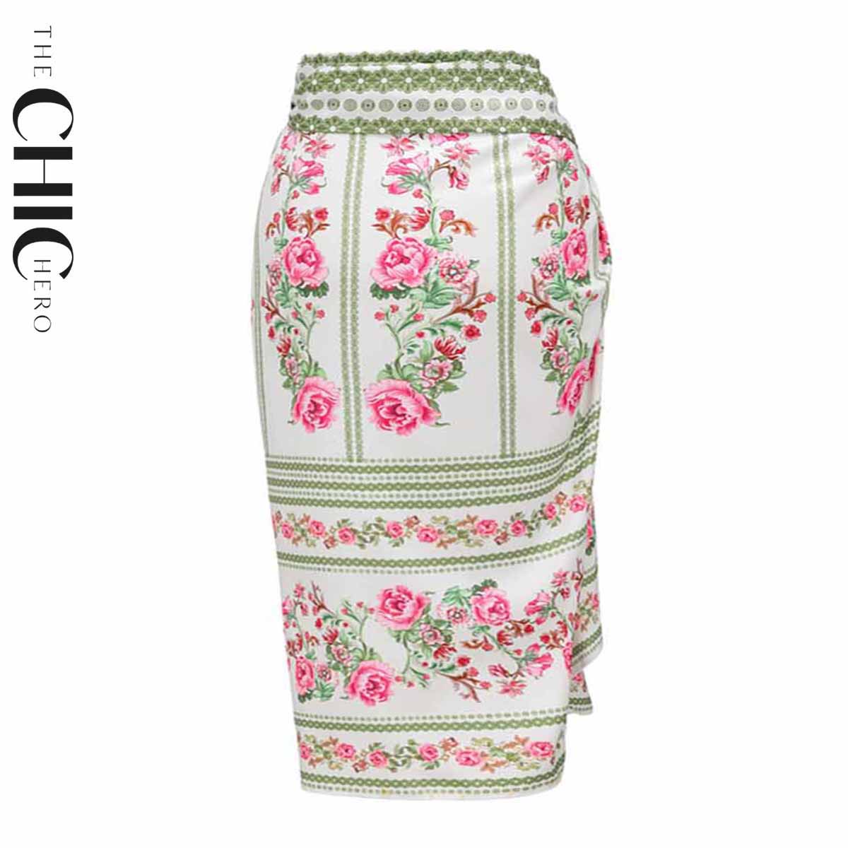 Vintage Rose Garden V Neck Lace Up Floral Swimsuit&Skirt
