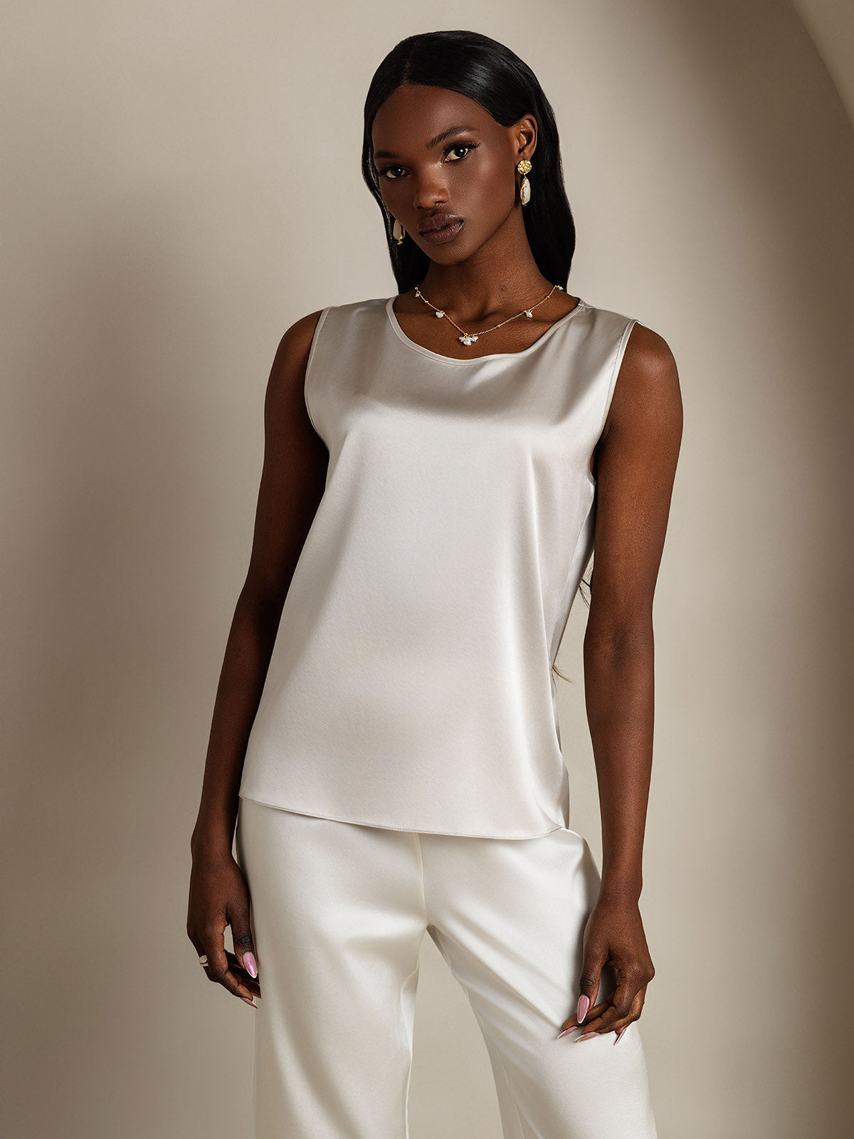 19Momme Silk Lounge Round Neck Tank Top